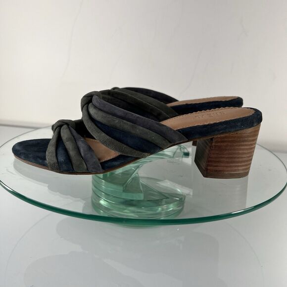 Crevo Rubie knotted Heel Sandals Suede Leather Strap Blue Gray slip on - Picture 3 of 10